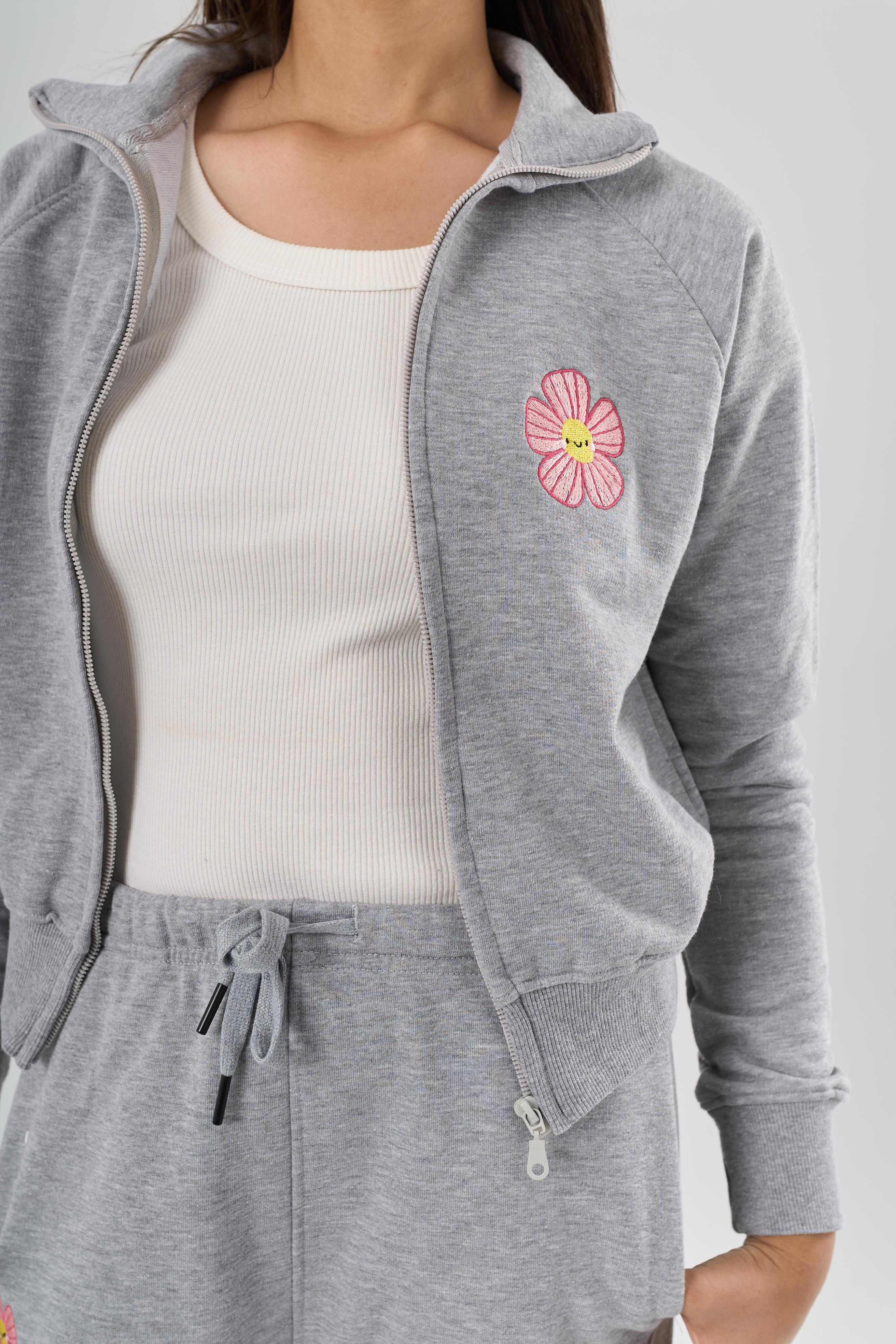Pink Daisy Full-Zip Sweatshirt